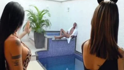 wicked ladyboys Nicolly Pantoja And Vitoria Neves Lure A teen Into sofa