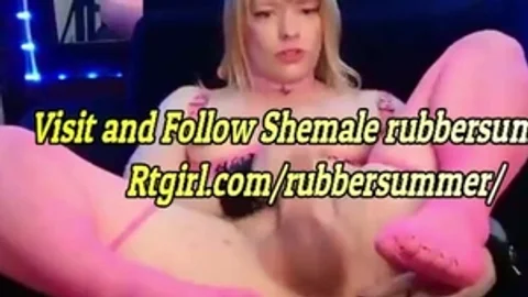 Pink stockings American blond tranny With lovely Feet Legs Tugs Her rod On cam