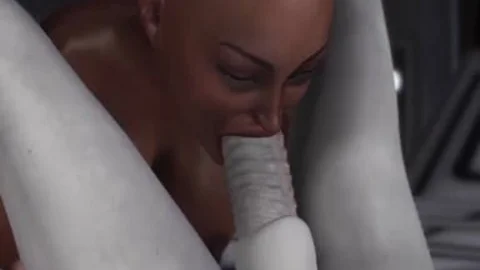 pretty Sci Fi Female Alien Plays With A dark girl In The Space Station