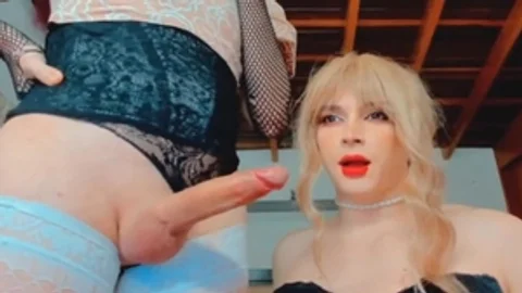 blonde tranny Strokes Her monstrous Shaft